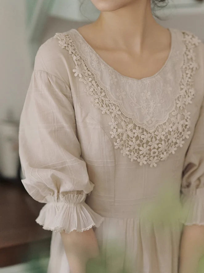 Vintage Embroidered Collar Cotton Dress