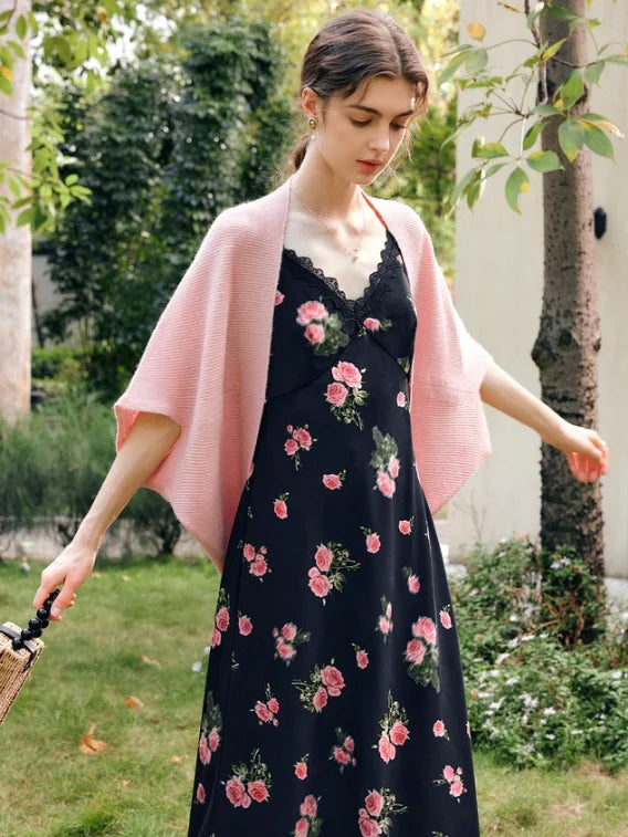 Midnight Rose Lace Trim Dress