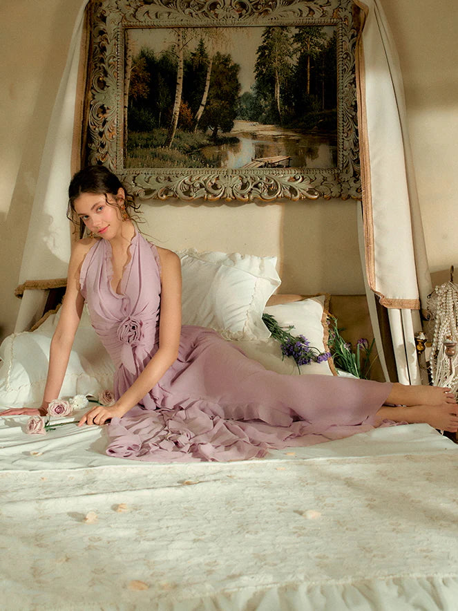 Lilac Rose Cascade Chiffon Dress