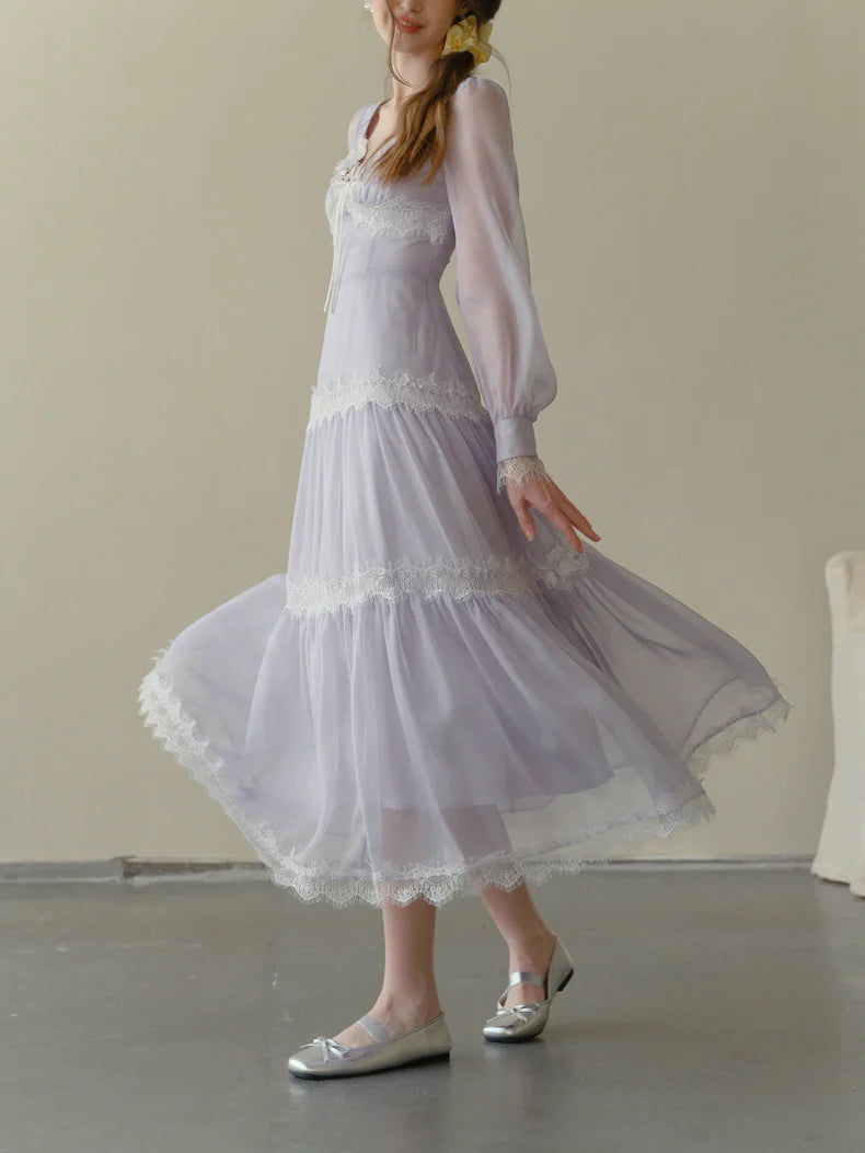 Lavender Whispers Lace Tiered Dress