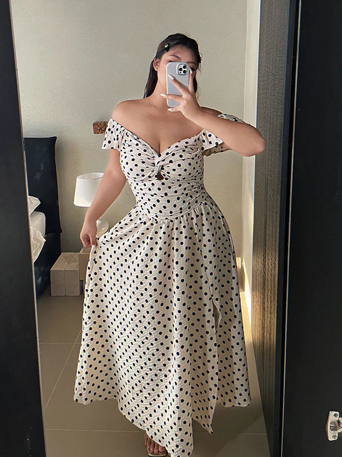 Romantic Polka Dot Plus Size Ruffle Dress