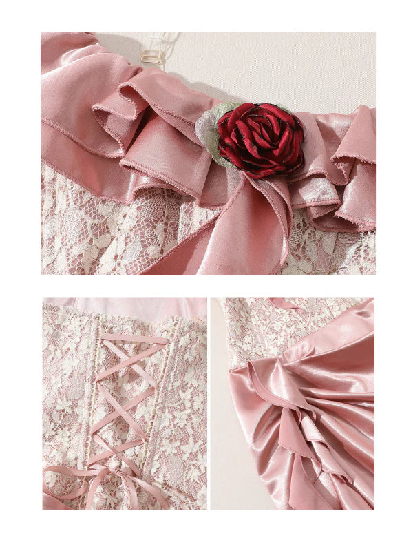 Rosette Corset Satin Rose Gown