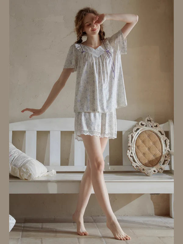Romantic Floral Lace Ribbon Pajama Set