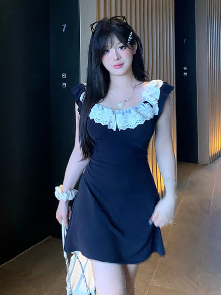 Midnight Lace Ruffle Dress