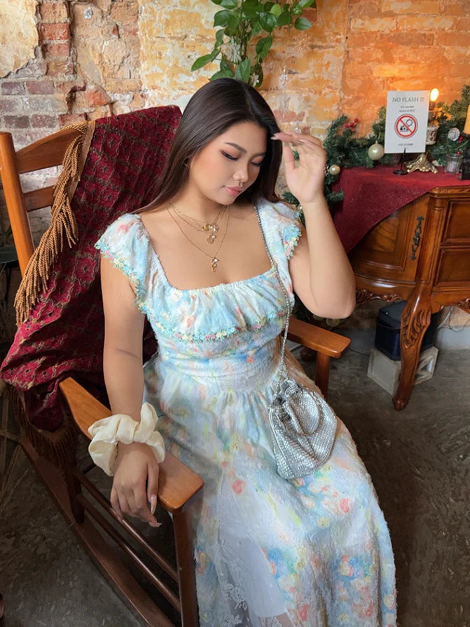 Pastel Garden Off-Shoulder Lace Dress