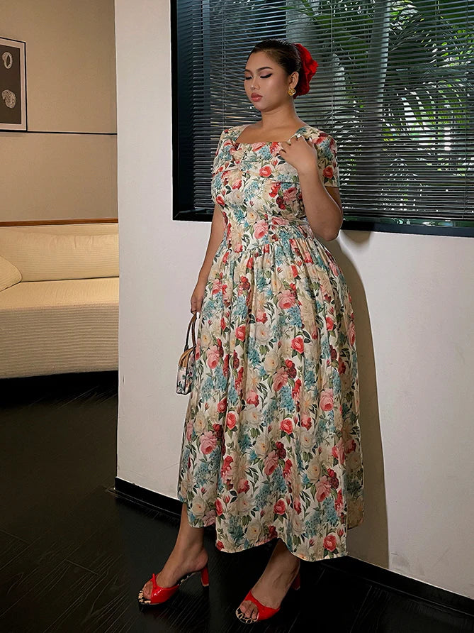 Blossom Garden Square-Neck Floral Dress