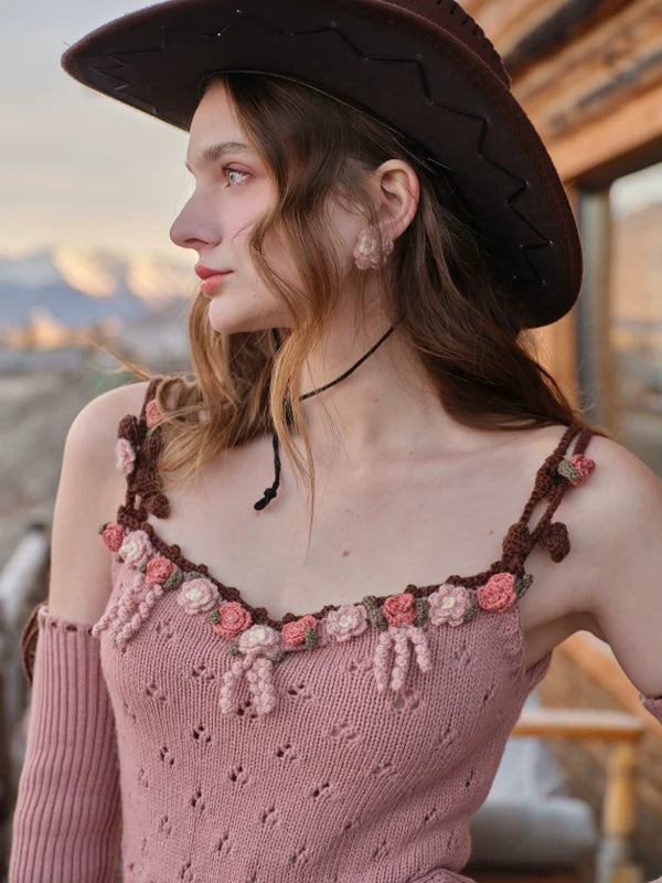 French Vintage Blooming Wool Knit Dress