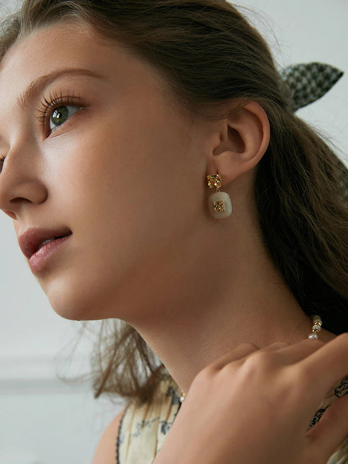 Yellow Crystal and Enamel Earrings