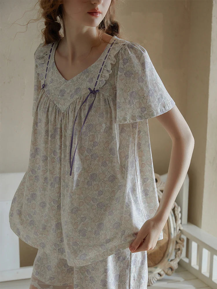Romantic Floral Lace Ribbon Pajama Set