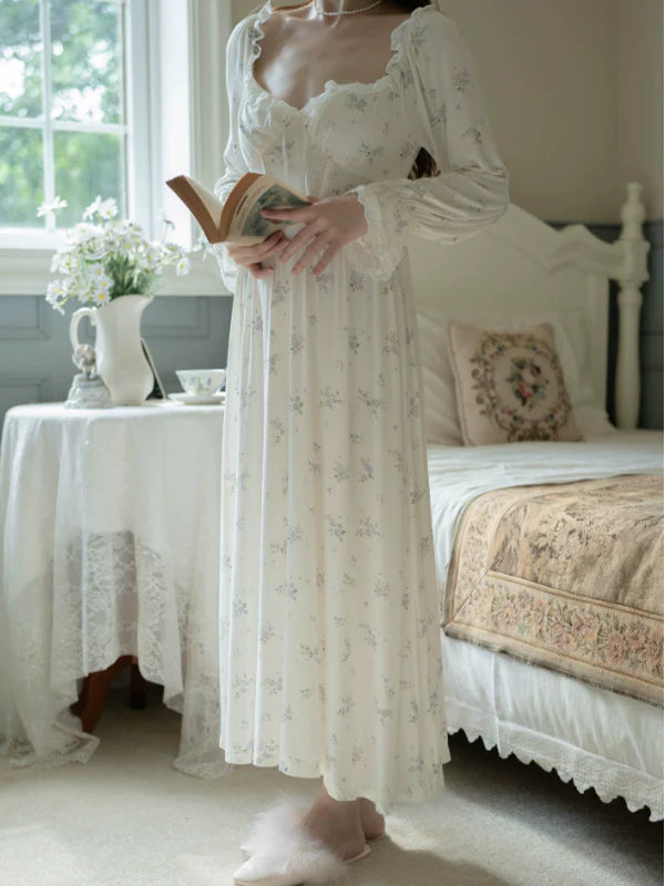 Sky-Blue Floral Dream Nightgown