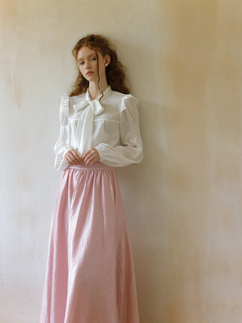 Elegant Ivory Bow Tie Blouse