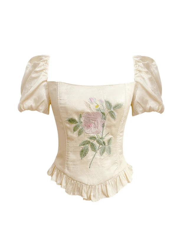 Romantic Rose Embroidered Corset Top