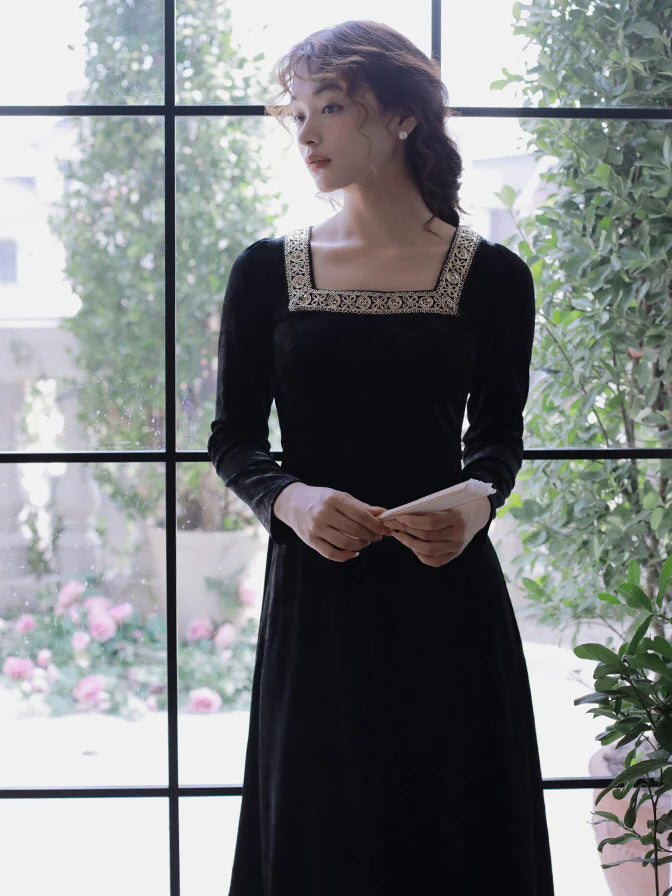 Vintage Black Velvet Princess Dress