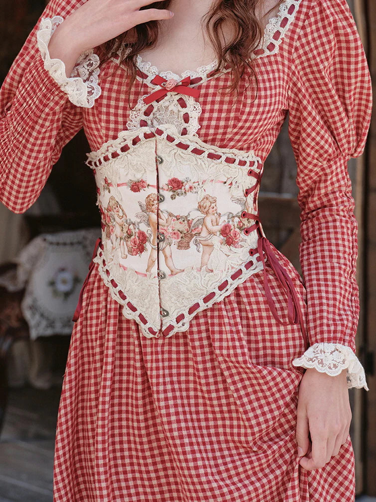 Romantic Angel Print Lace Corset