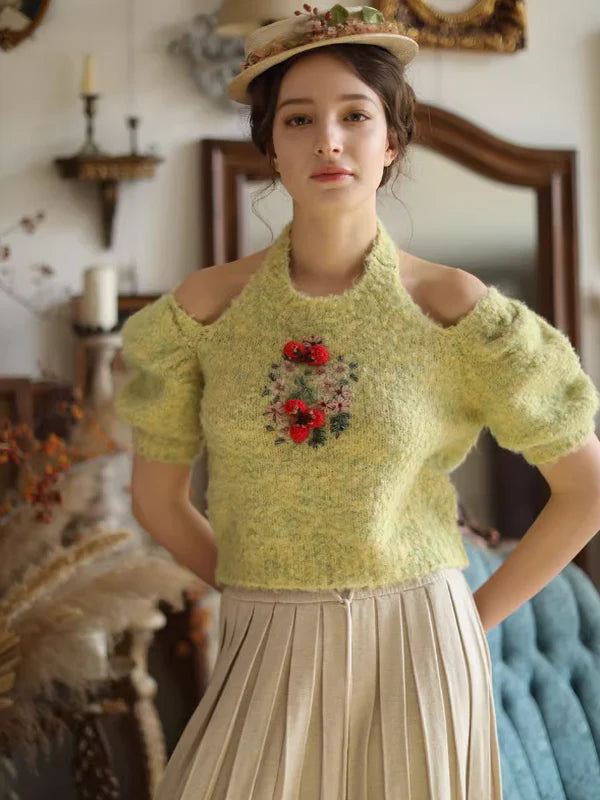 Hand-Embroidered Knit Top