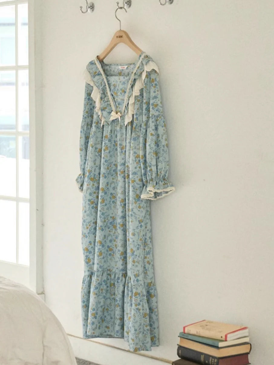 Blue Meadow Ruffle Lounge Gown
