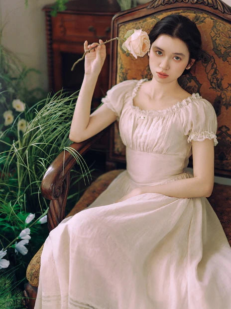 Blush Pearl‑Detail Lace Trim Dress