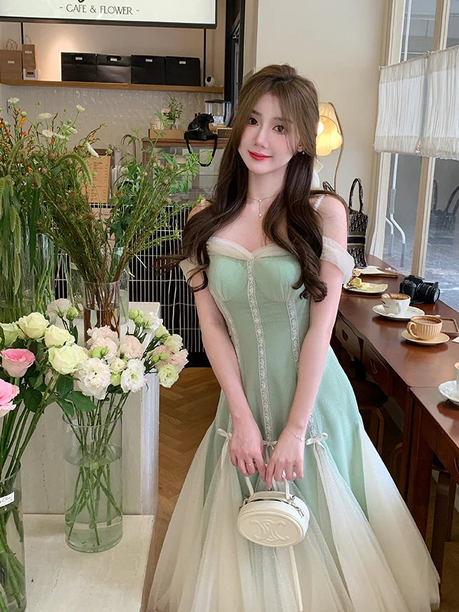 Evelyn's Mint Princess Slit Mesh Dress