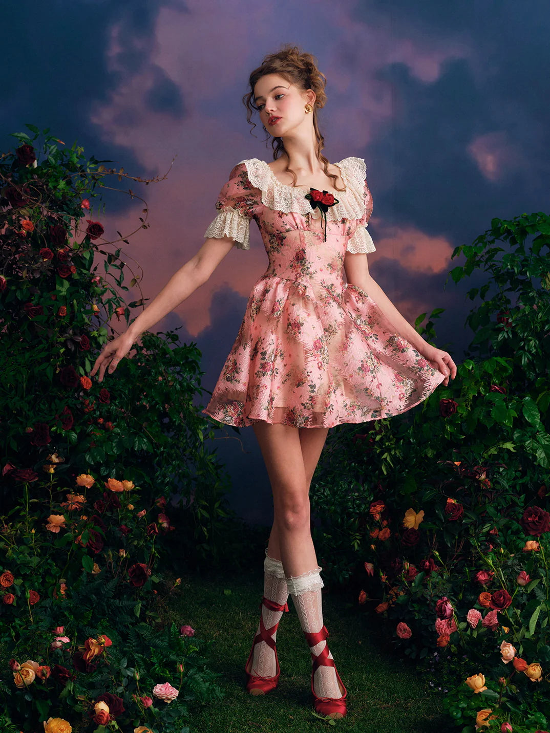 Vintage Rose Lace Frill Dress