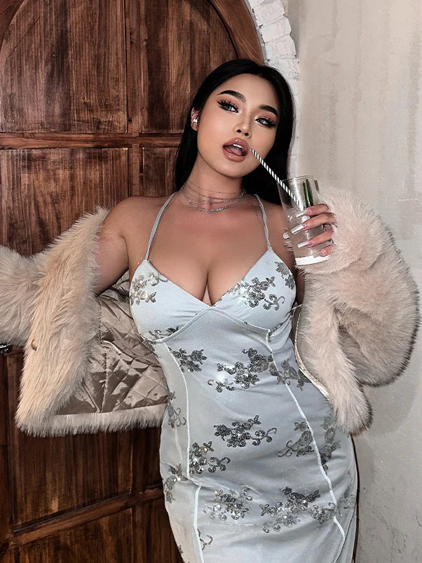 Frosted Bloom Sequin Tulle Gown