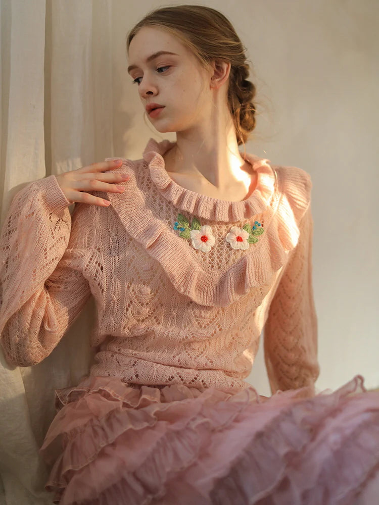 Delicate Blossom Lace Knit Sweater
