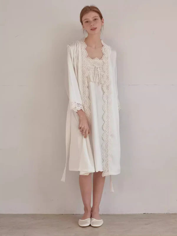 Ivory Elegance Lace Nightgown Set