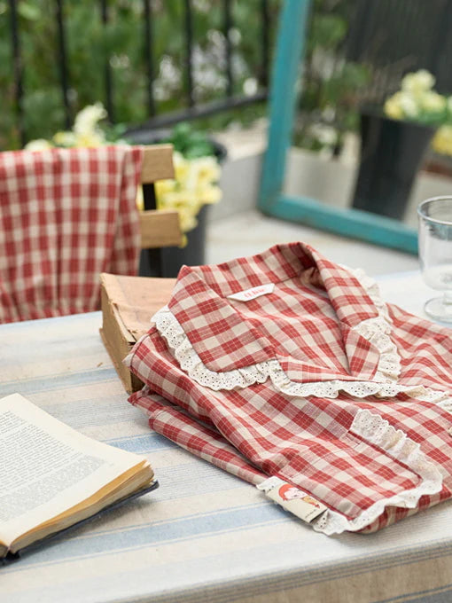 Rustic Checkered Lace Pajama Set