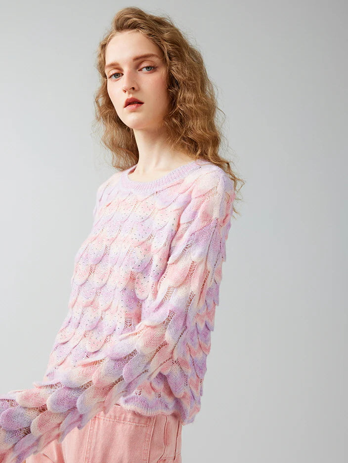 Dreamy Pastel Mermaid Scales Knit Sweater