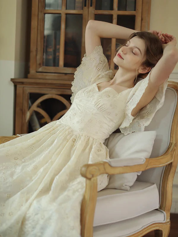 Ivory Garden Floral Embroidery Dress