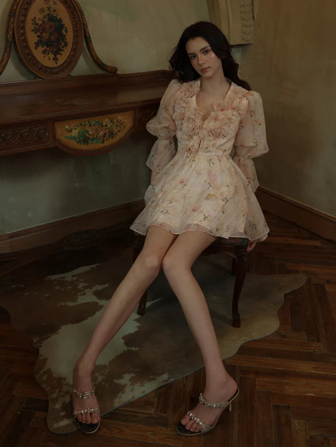 Blush Bloom Garden Ruffle Mini Dress