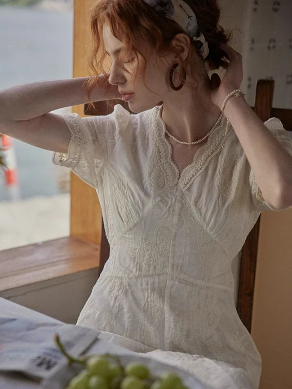 Romantic Garden Lace Embroidered Dress