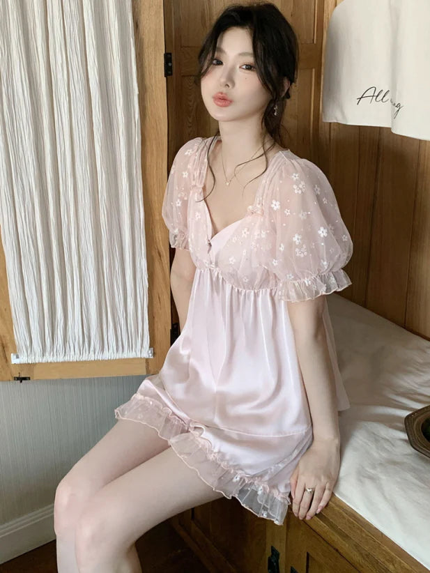 Blossom Puff Sleeve Coquette Pajama Set