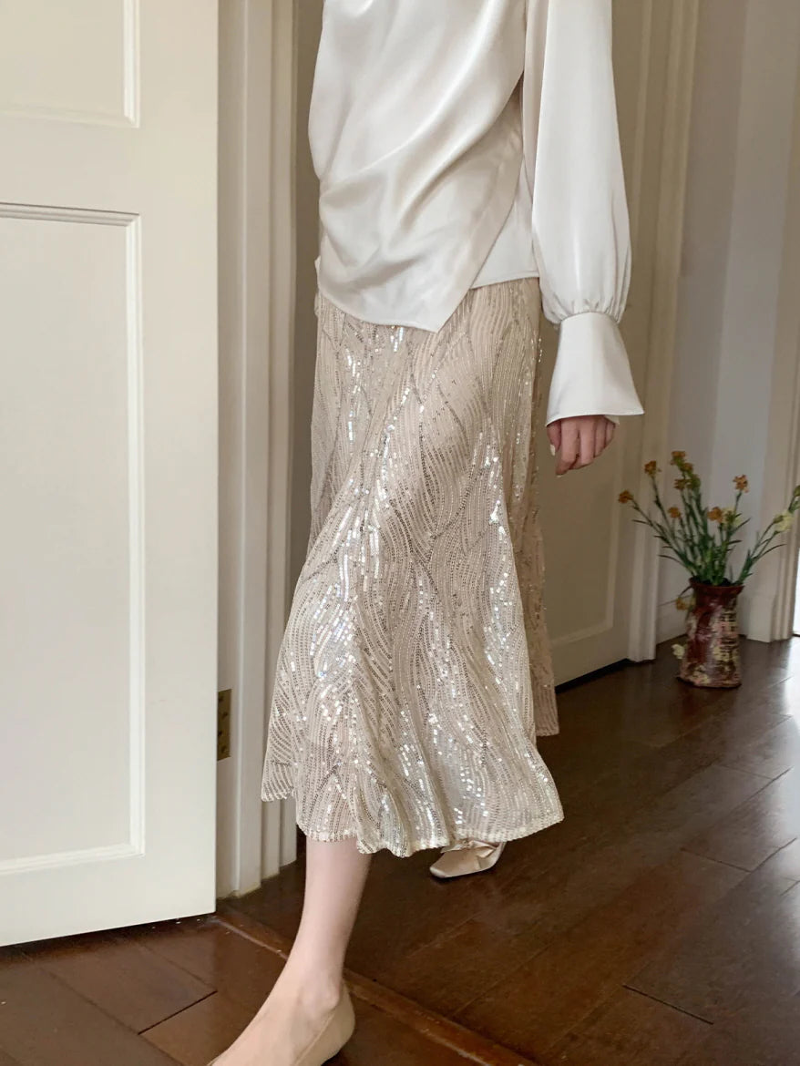 Champagne Sequin A-Line Skirt