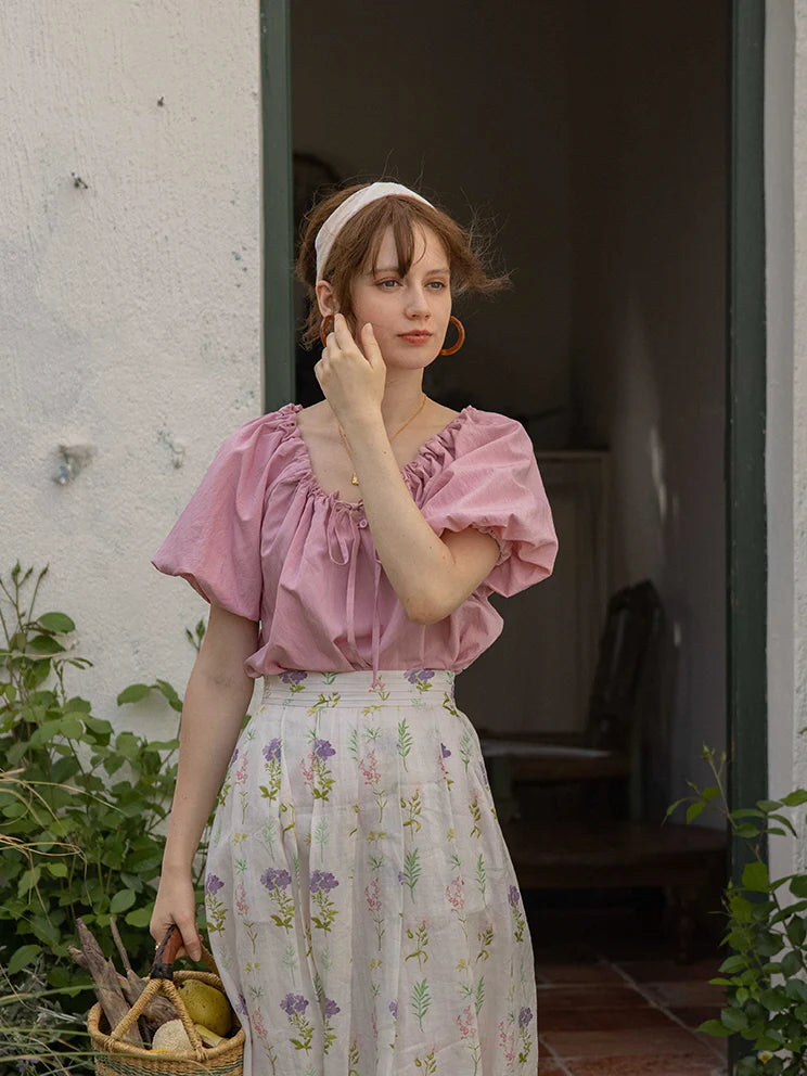 Olivia's Pink Puff-Sleeve Summer Blouse