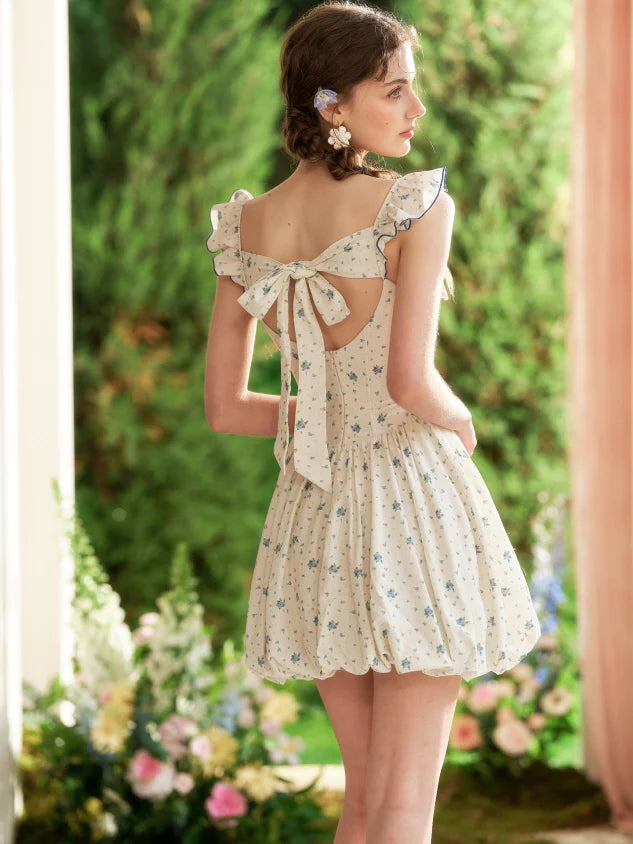 Blue Ribbon Eyelet Corset Mini Dress