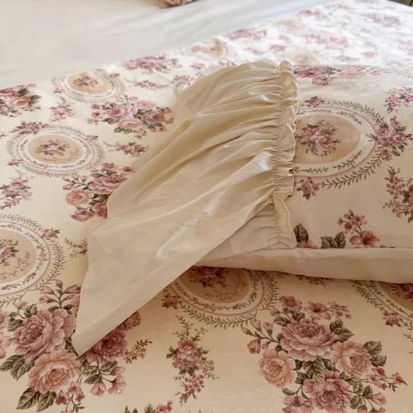 Vintage Cotton Embroidered Lace Bedding Set