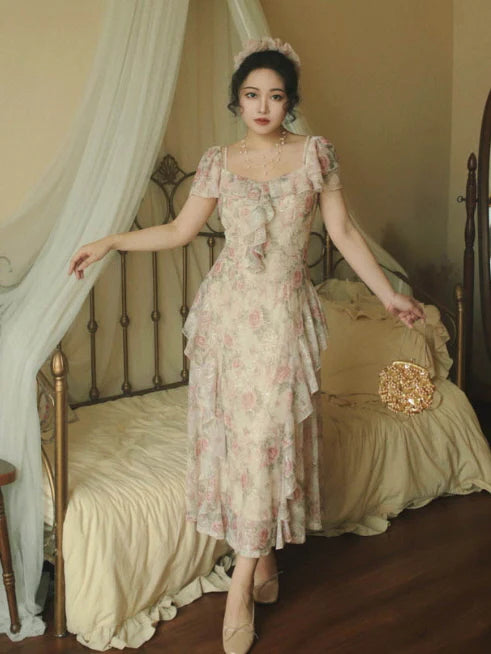 Ethereal Rose Garden Ruffle Dress