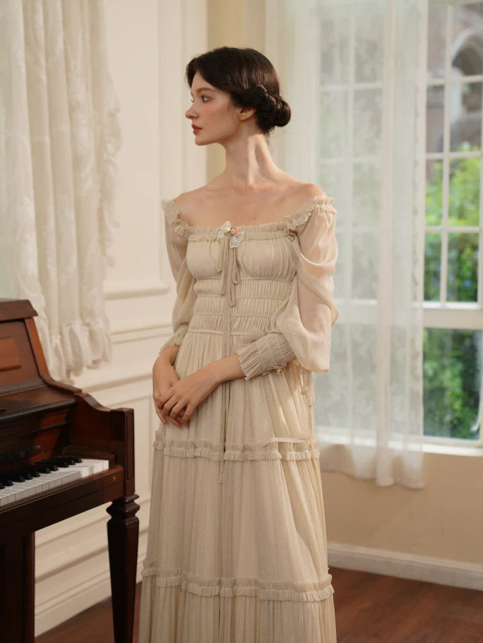 Beige Ruffle Verse Dress