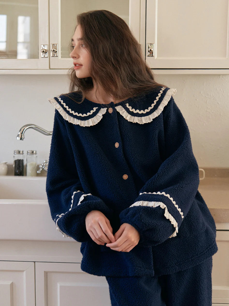Midnight Ruffle Fleece Pajama Set