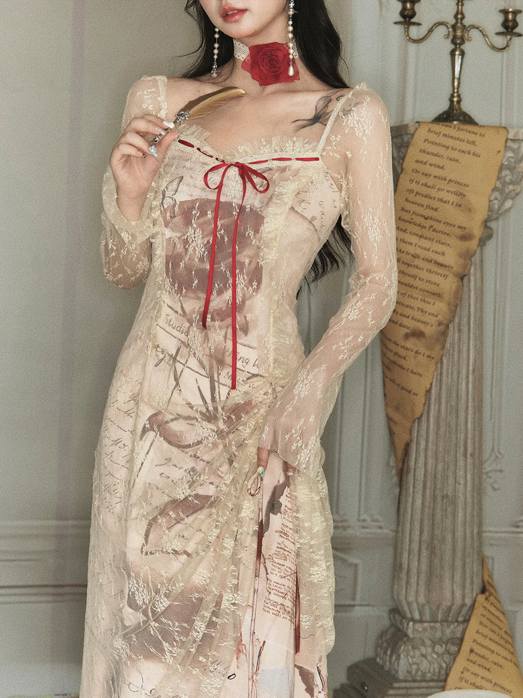 Vintage Manuscript Lace Dress