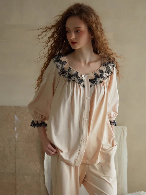 Elegant Lace-Trimmed Pajama Set