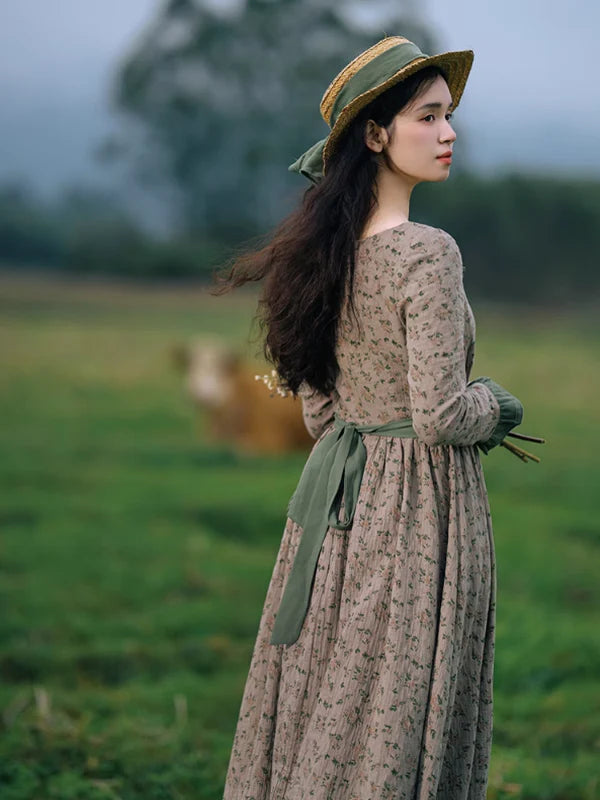 Whispering Meadow Floral Dress with Green Frill