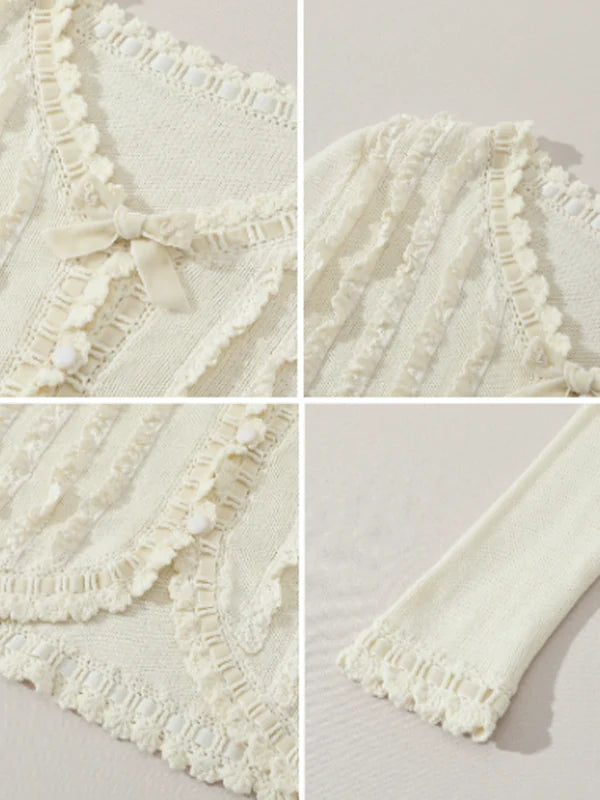 Ivory Ribboned Wool Cardigan