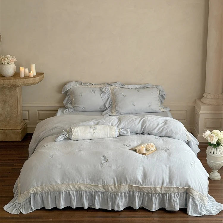 Romantic Blue Rose Cotton Bedding Set