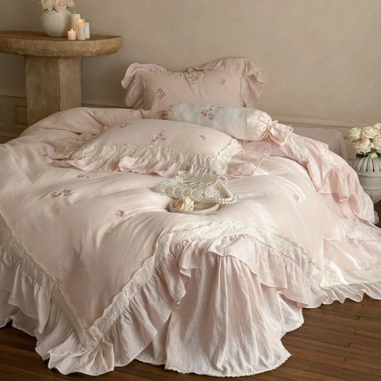 Romantic Pink Rose Cotton Bedding Set