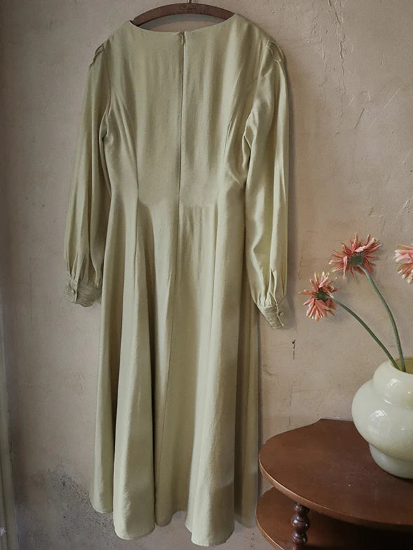 Vintage-Inspired Embroidered Buttoned Dress