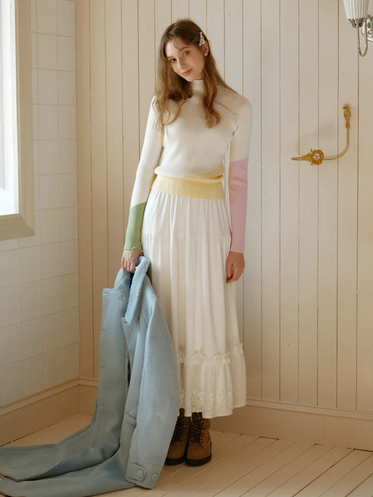 Pastel Color-Block High Neck Sweater