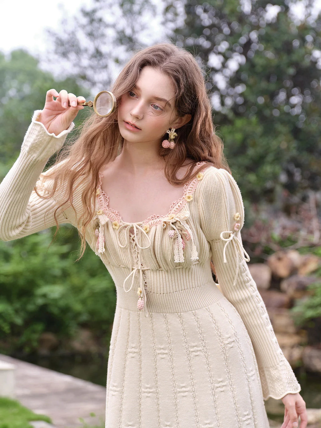 Enchanted Garden Lace-Trim Knitted Dress