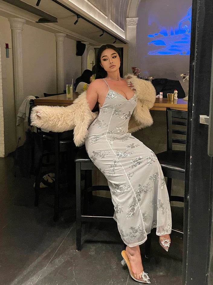 Frosted Bloom Sequin Tulle Gown