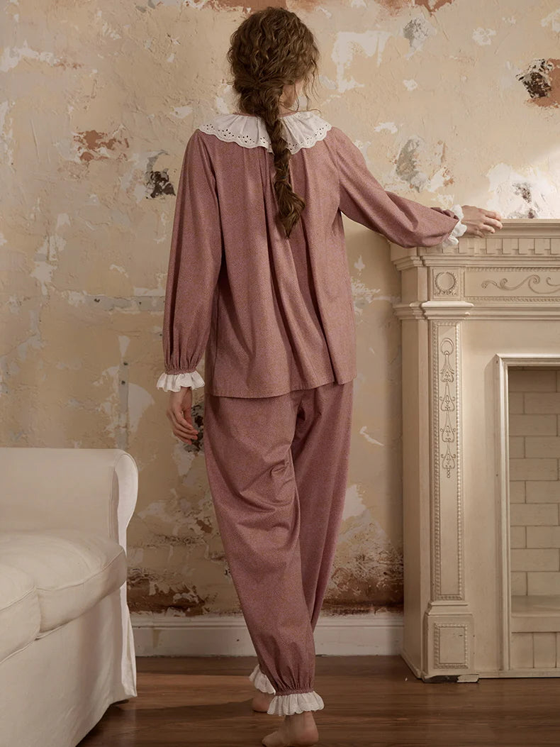 Vintage Rose Lace Collar Pajama Set